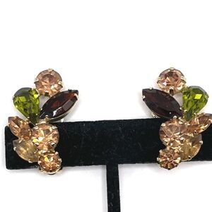 Tara Signed Vintage Multi Color Rhinestone Clip-on Earrings Like New